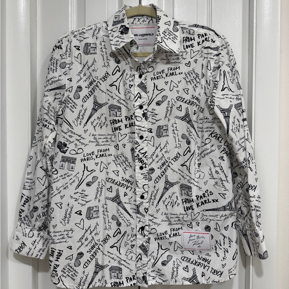 Karl Lagerfeld White Shirt with Black Parisian Print